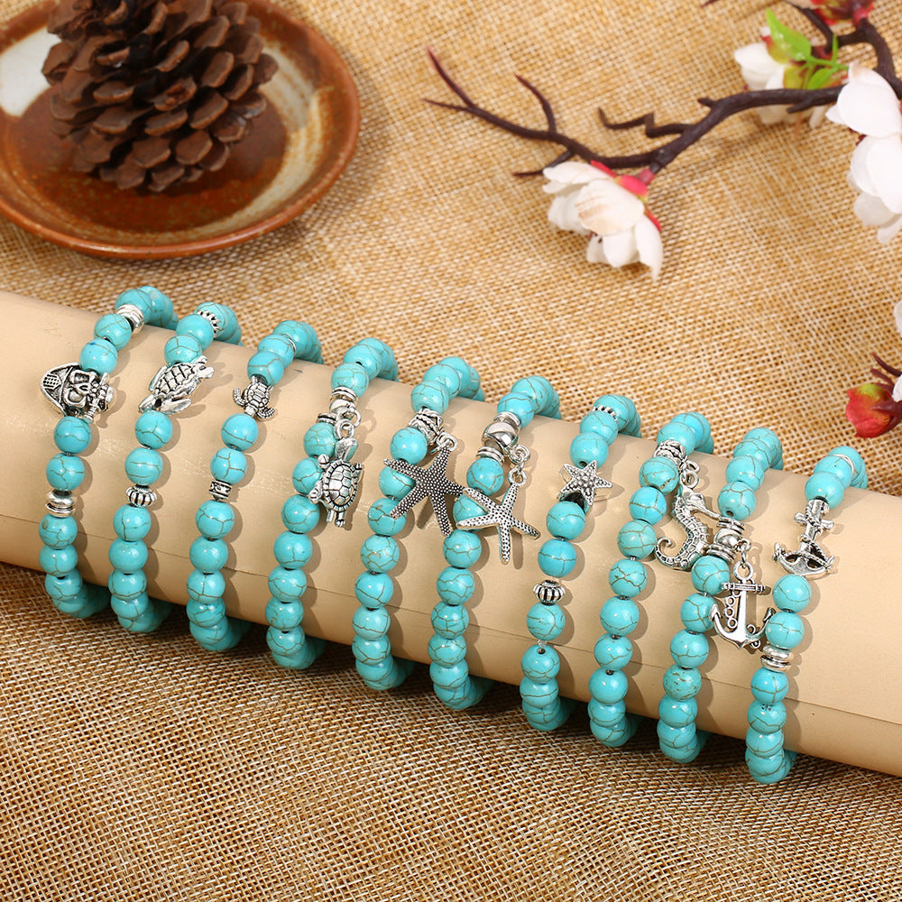 Wholesale Bohemian Turquoise Beaded Bracelet Set for Women,  Fashion Jewelry Accessory Gift