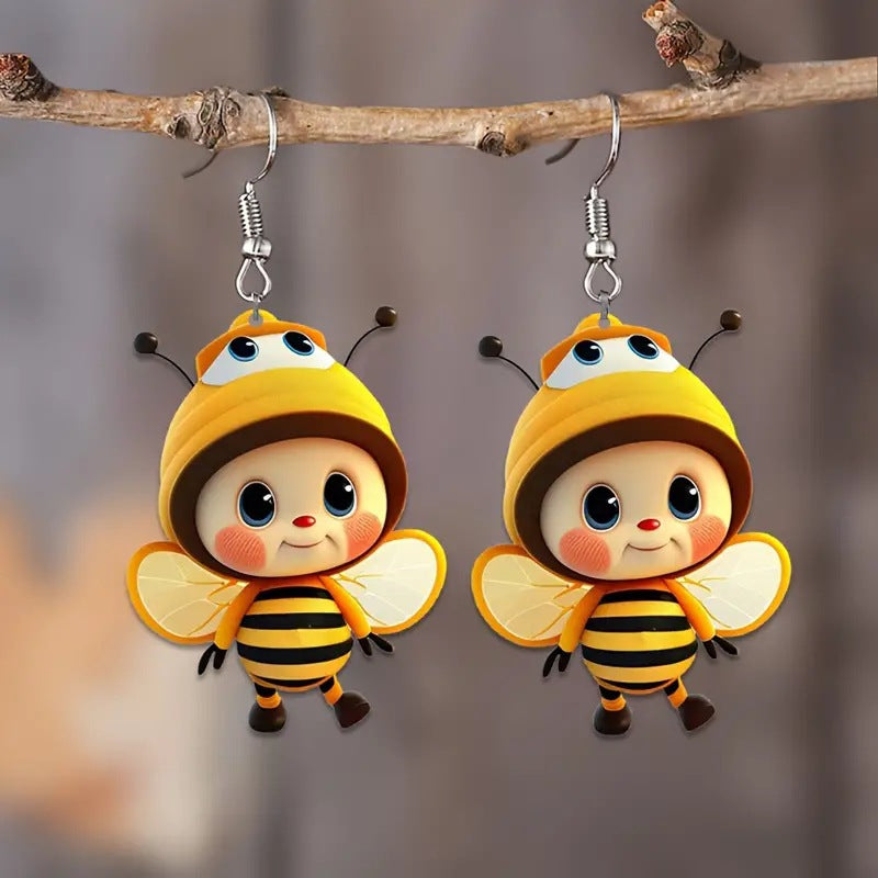 Wholesale acrylic flat cartoon bee earrings