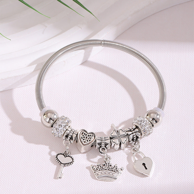 Wholesale Heart Shaped Rhinestone Stainless Steel Copper Alloy Beaded Bracelet ACC-BT-JingSY001
