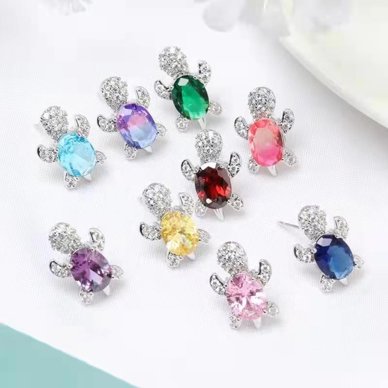 Wholesale Cartoon Colored Diamond Gemstone Turtle Alloy Earrings ACC-ES-JYS001