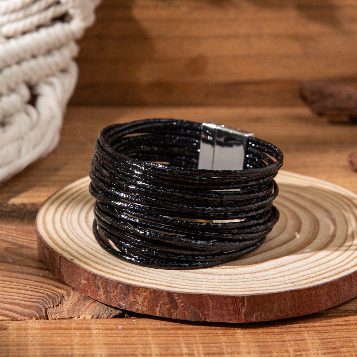 Wholesale Colorful Thin Circle Stacked PU Bracelet