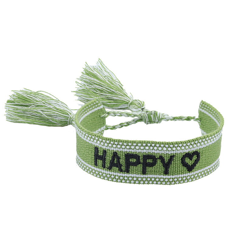 Wholesale Braided letter embroidered tassel bracelet