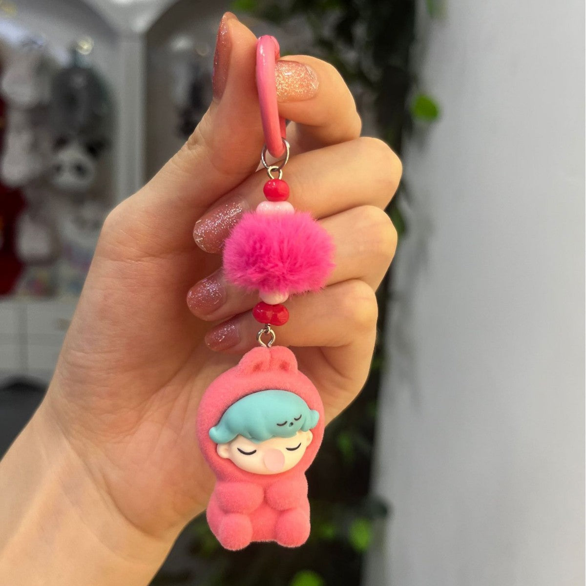 Wholesale Cartoon cat flocking keychain