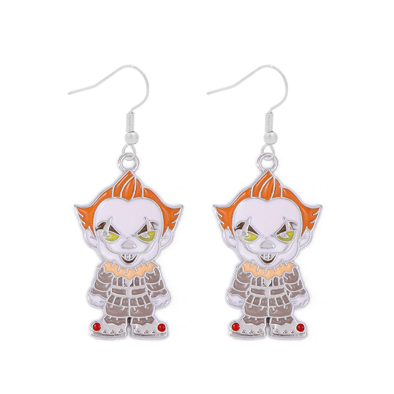 Wholesale Halloween Alloy Oil Drop Horror Pirate Skull Pumpkin Earrings ACC-ES-BinLi008