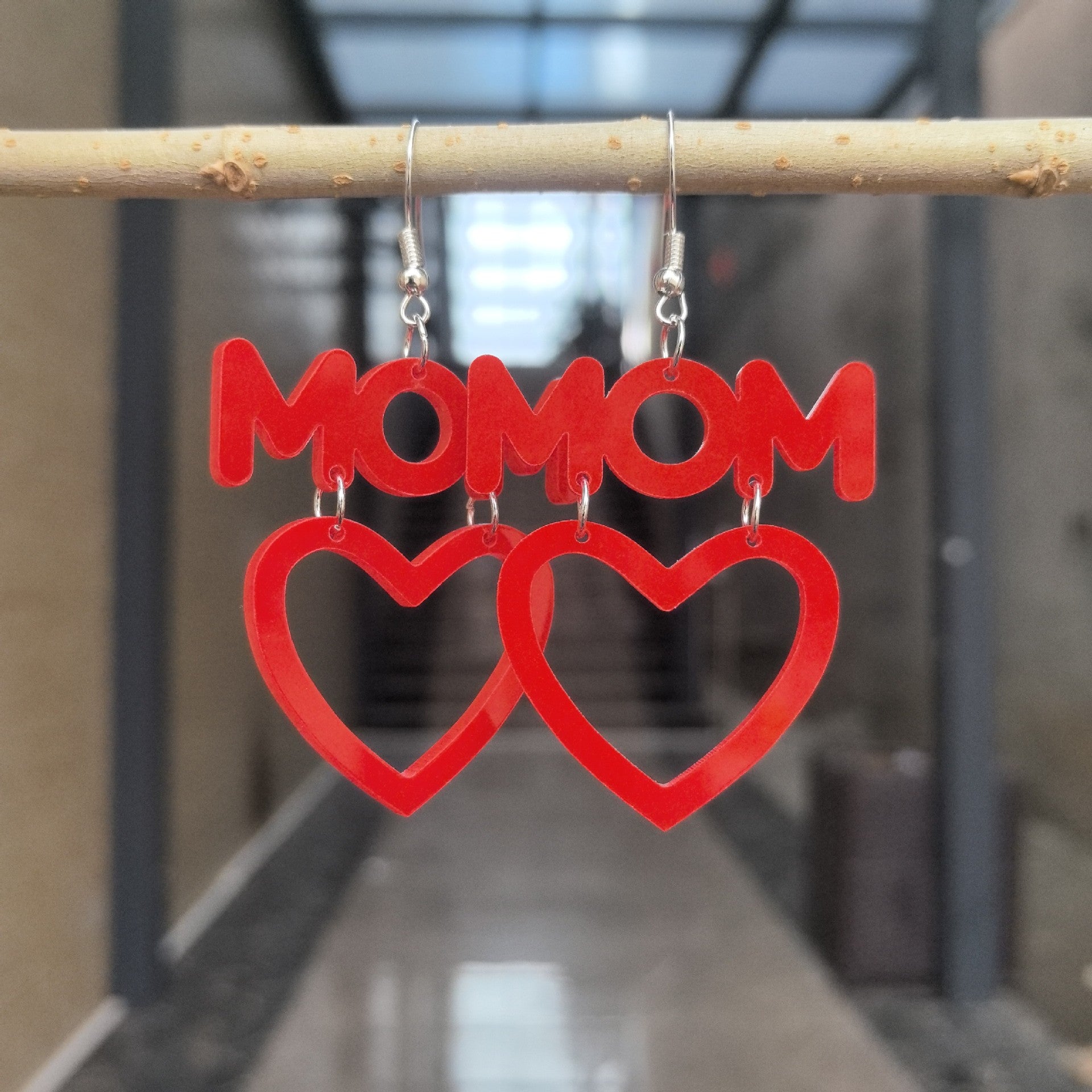 Wholesale Mothers Day MOM Acrylic Hollow Love Heart Letter Earrings