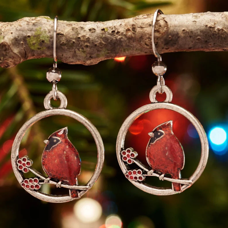 Wholesale Retro Red Bird Round Pendant Earrings,  Fashion Jewelry Accessory for Everyday or Party Wear