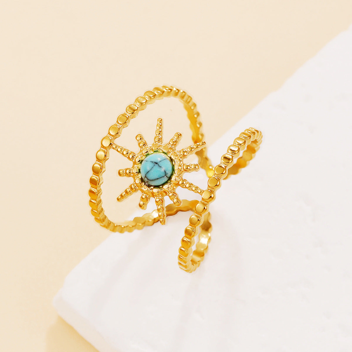 Wholesale Vintage Retro Openwork Star Stainless Steel Ring with Malachite Natural Stone Jewelry Accessory
