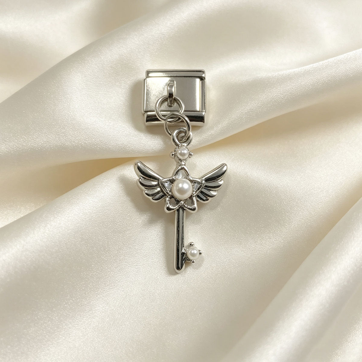 Wholesale DIY Rhinestone Wing Key Pendant Multicolor Square Bracelet Charm Accessory Stainless Steel Jewelry Making Craft Supply For Resale