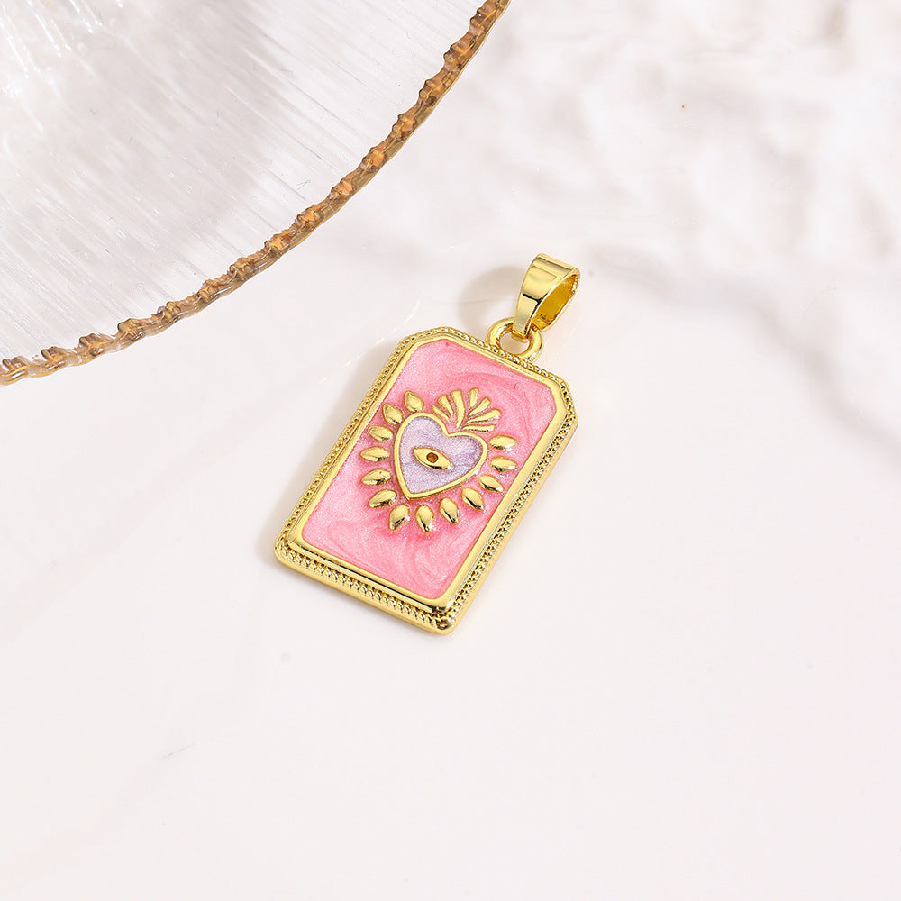 Wholesale square color dripping copper love conch shell eye moon jellyfish tarot pendant necklace