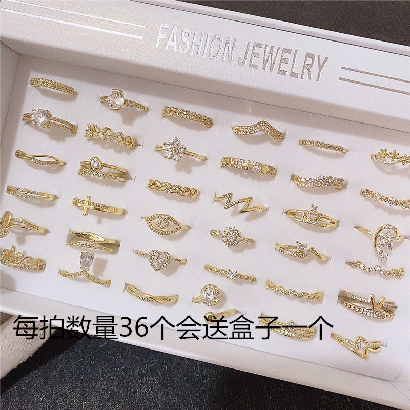 Wholesale 10pcs Micropaved Zirconia Ring Electroplated K Gold White Gold Color Preserving Ring ACC-RS-YunXi005