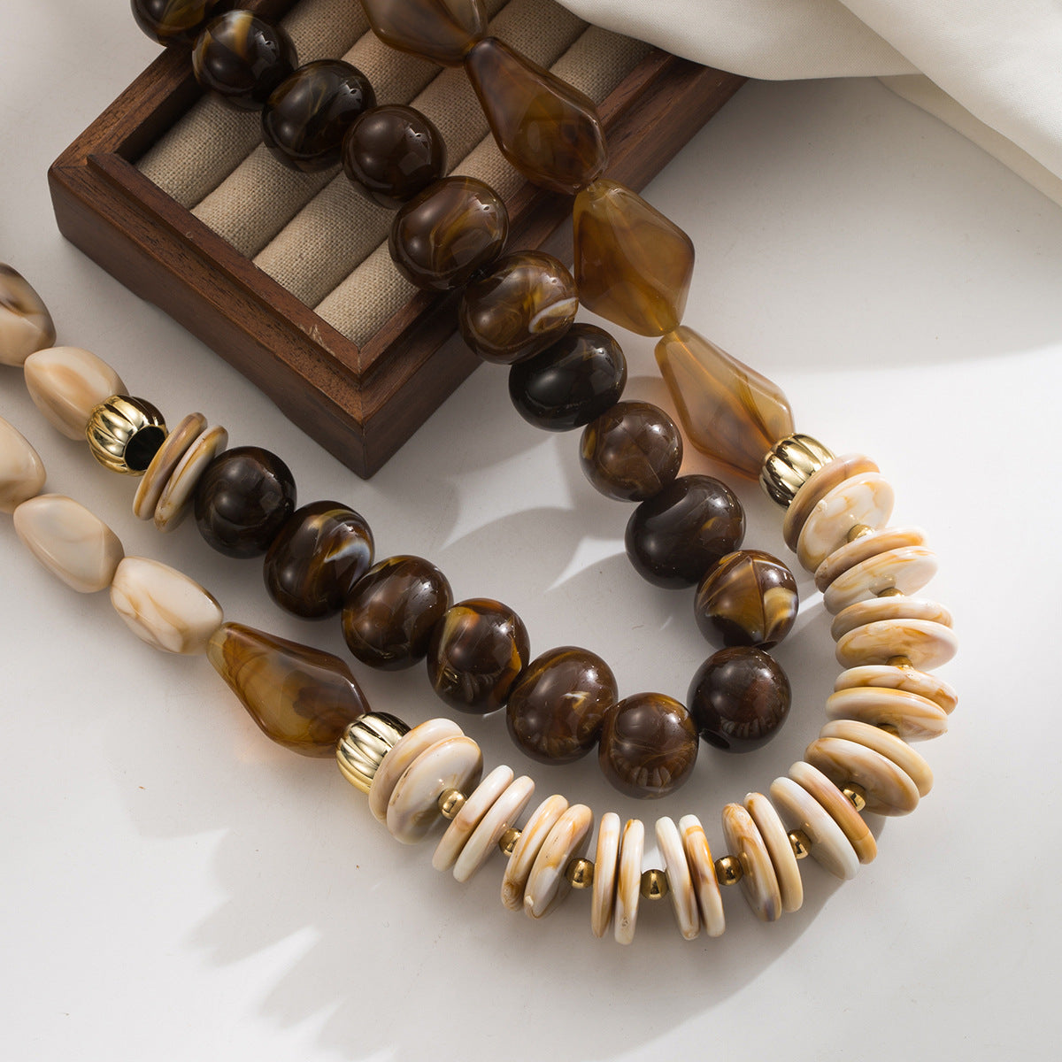 Wholesale  retro special-shaped resin beaded necklace  sweater chain