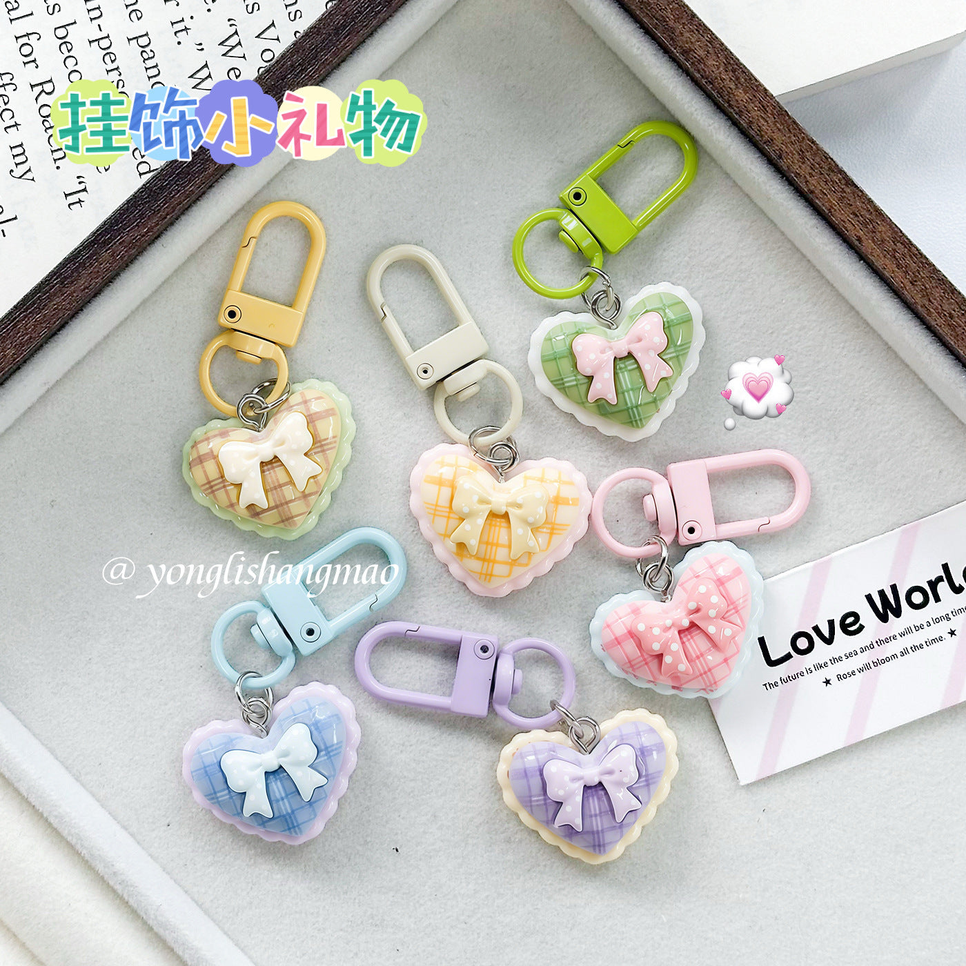 Wholesale Korean-Style Heart Shaped Bow Keychain Bag Charm Cute Plastic Resin Dripping Oil Gift for Friends