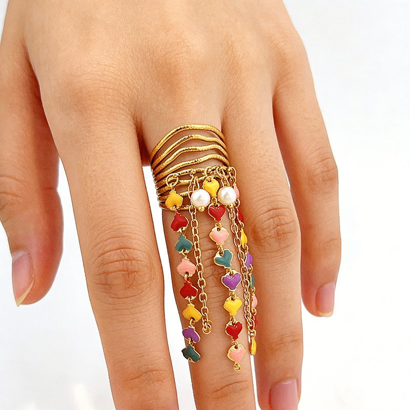 Wholesale Stainless Steel 18K Gold-Plated Tassel Ring