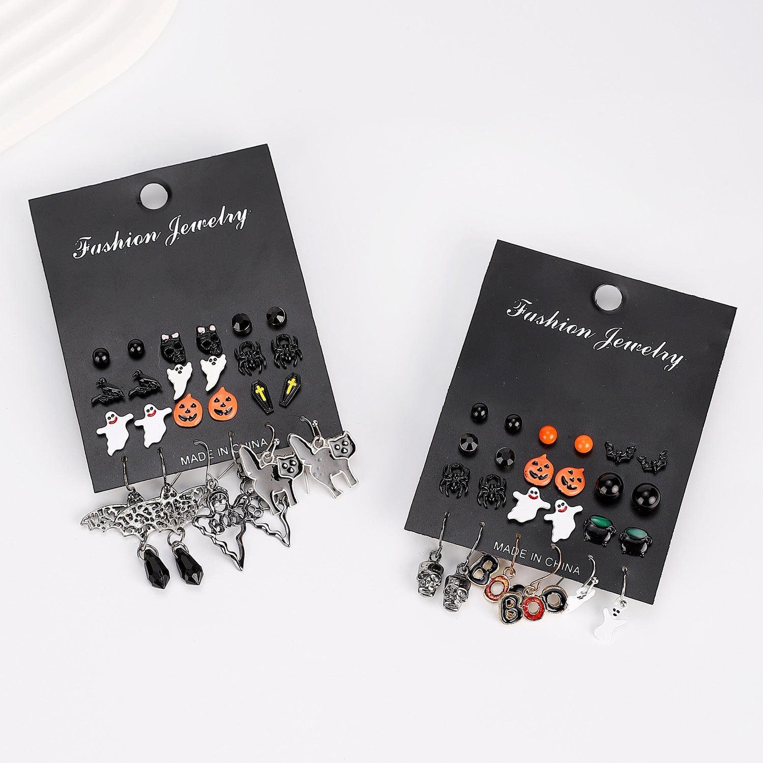 Wholesale Alloy  Earrings 12-Pair Card Pack Crow Witch Pumpkin Skull Design Fashion Accessory