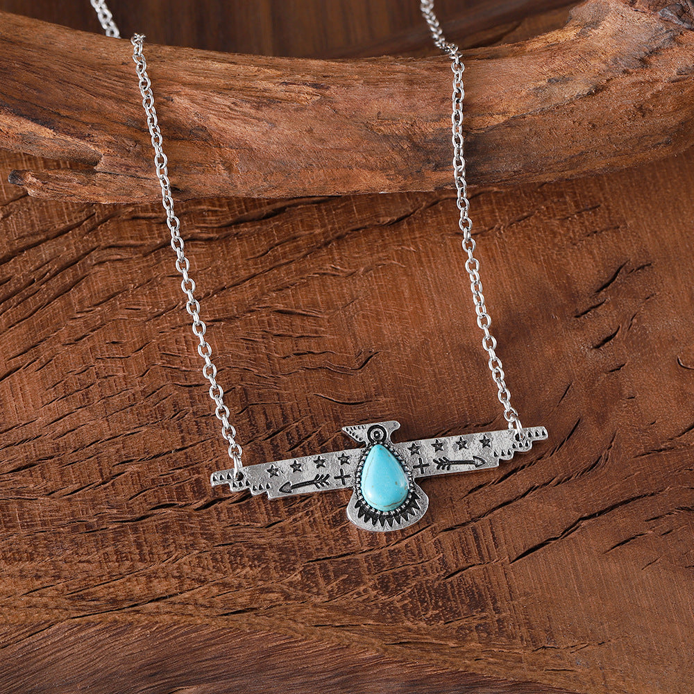 Wholesale Zinc Alloy Electroplated Bohemian Turquoise Pendant Necklace Retro Fashion Accessory