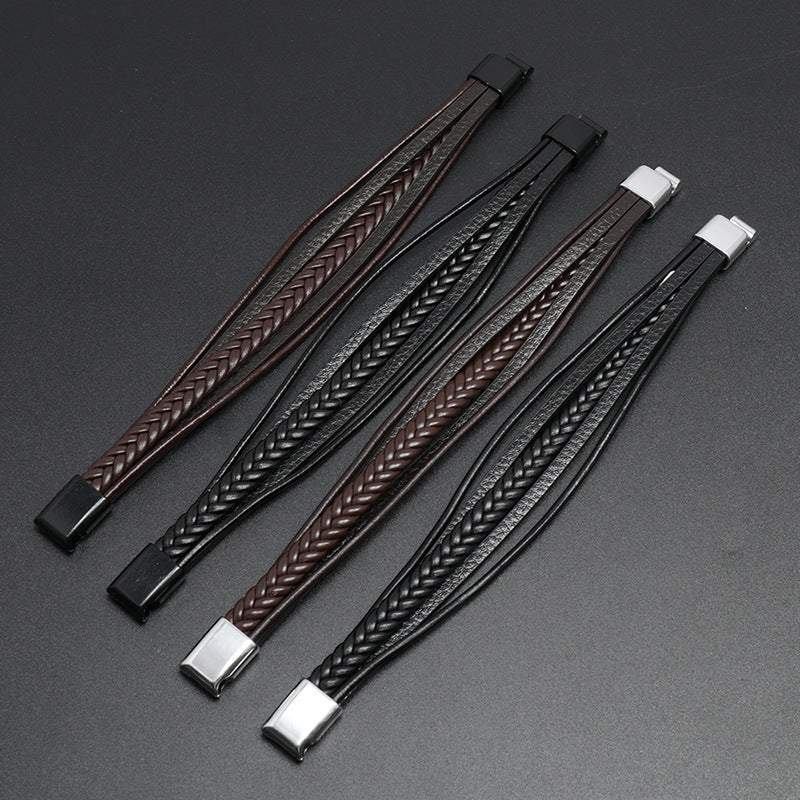 Wholesale woven leather  men's magnet buckle bracelet