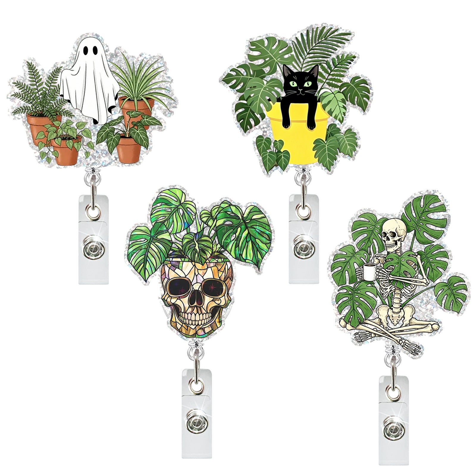 Wholesale Monstera Skull Retractable Badge ID Holder - Acrylic Belt Clip,  Chic Car Key Accessory Gift