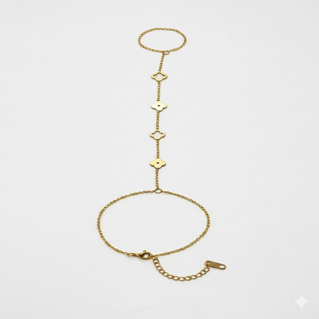 Wholesale Gold Plated Stainless Steel Four Leaf Clover Bracelet Finger Chain Stylish Jewelry Accessory Gift