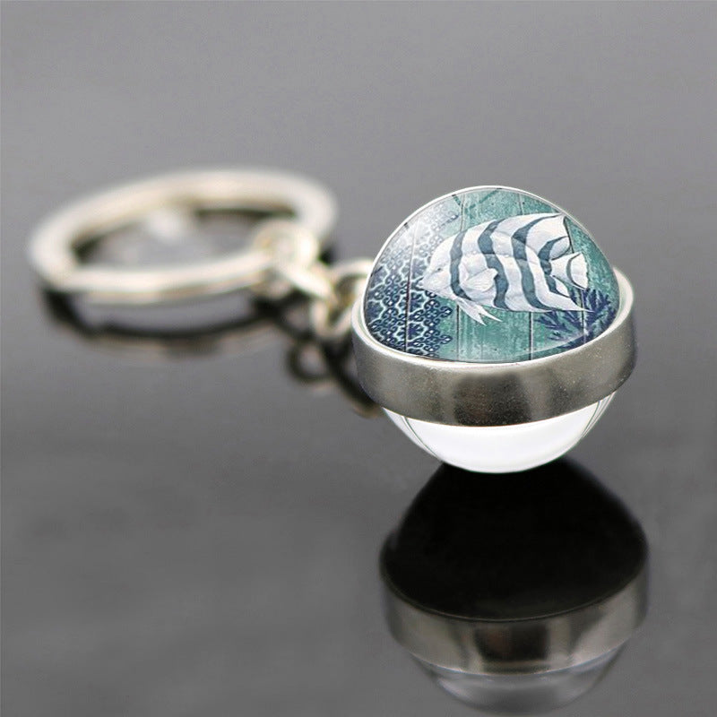 Wholesale Retro Starfish Turtle Marine Life Double Sided Glass Ball Keychain ACC-KC-JiaYun003