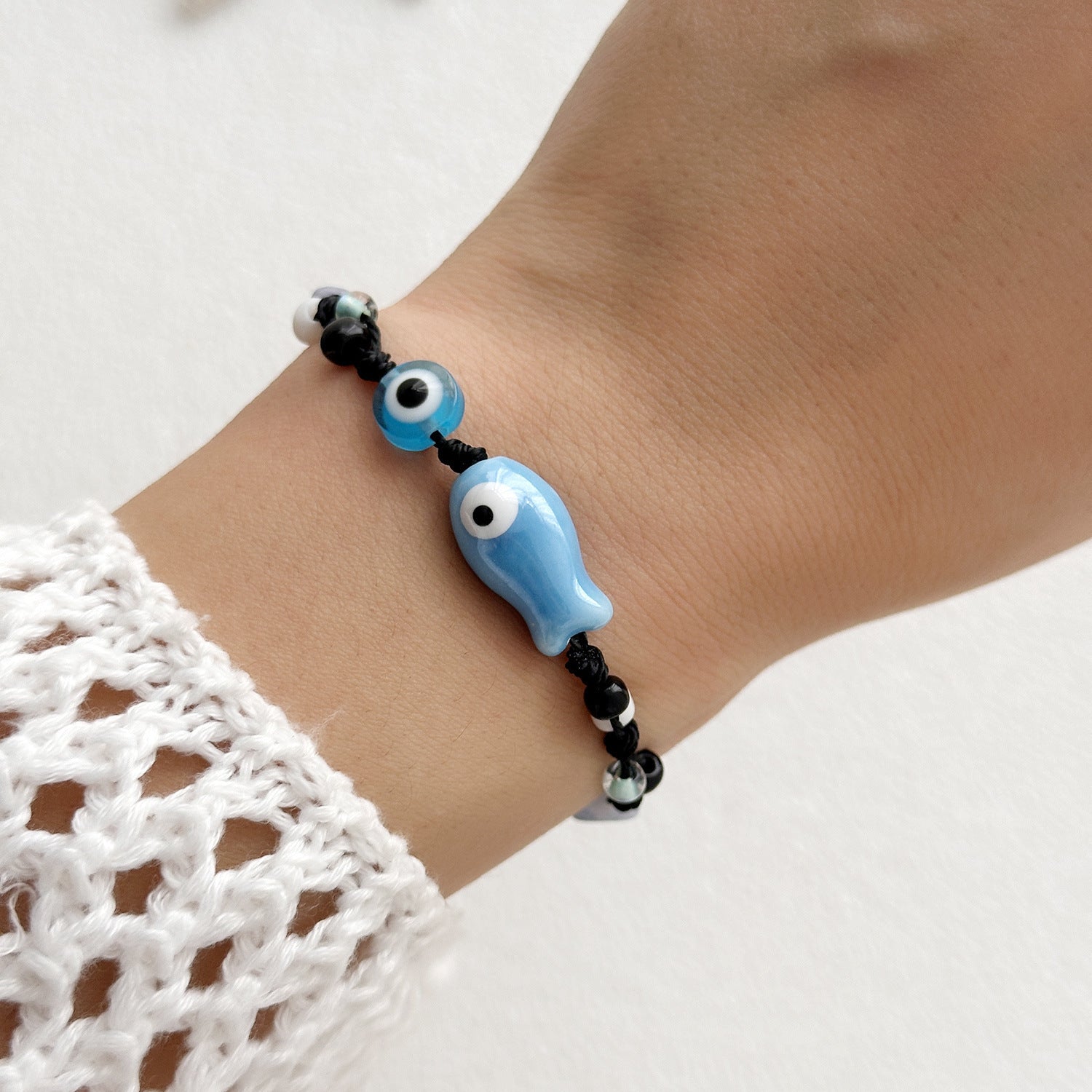Wholesale Cartoon Ceramic Fish Eyes Gravel Rice Beads Braided Bracelet