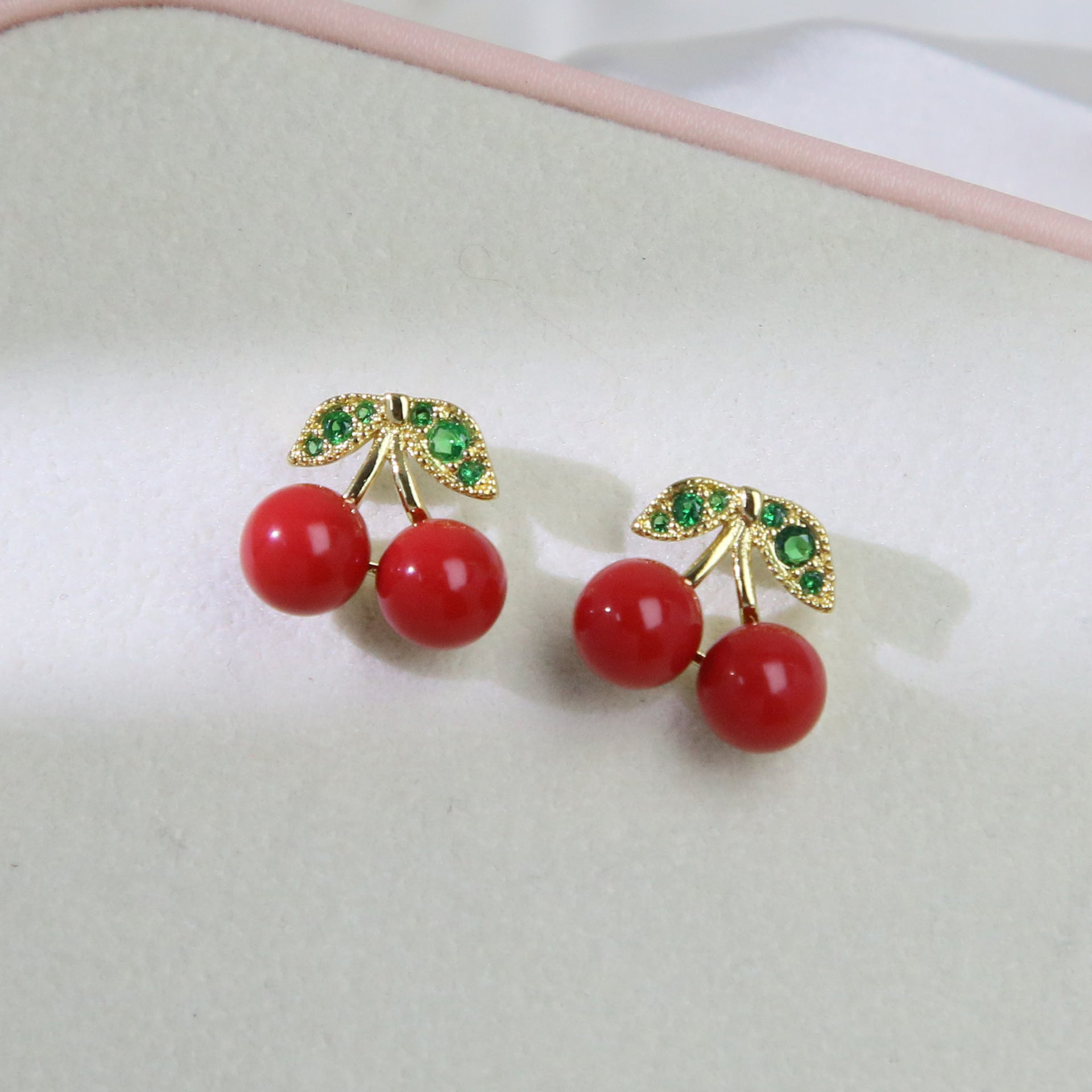 Wholesale Brass Gold Plated Fruit Series Big Red Cherry Earrings