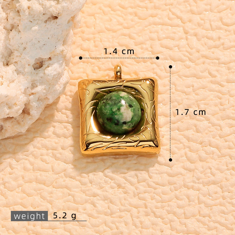 Wholesale Stainless steel square plaque inlaid with natural stone charms