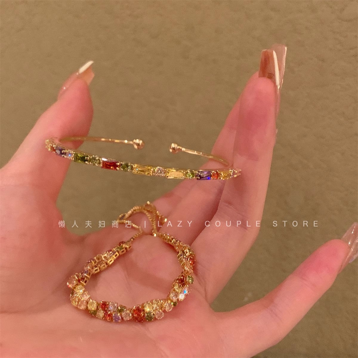 Wholesale Copper Electroplated Gold Geometric Zircon Bracelet Women' s Jewelry Accessory