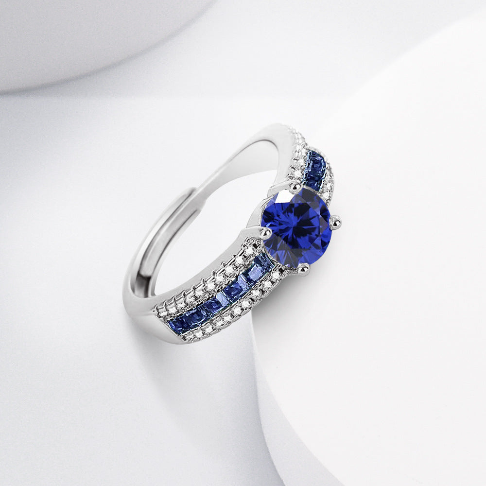 Wholesale Copper-plated ring with blue spinel and colorful cubic zirconia stones