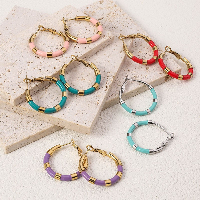 Wholesale Bohemian Beach Style Stainless Steel Earrings Oil Drop Earrings 18k Earrings ACC-ES-Ruix002