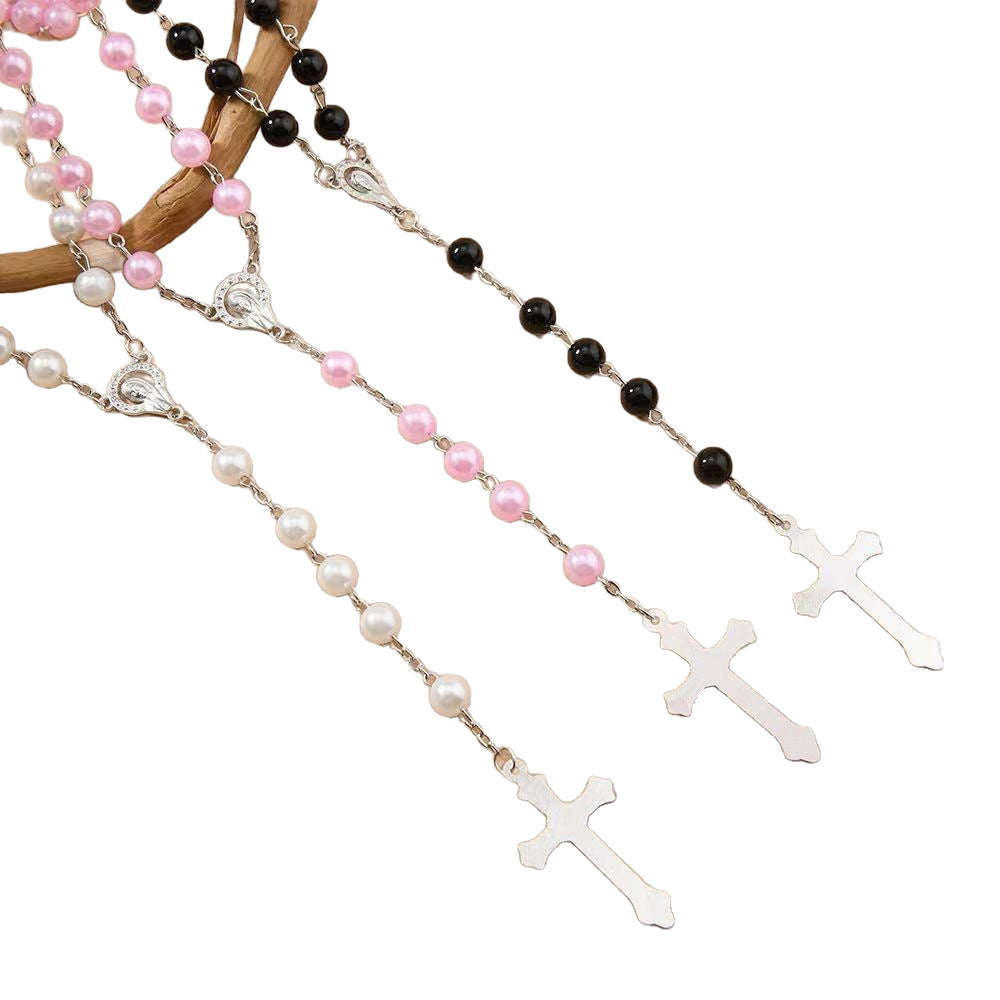 Wholesale Fashion Glass Pearl Cross Pendant Necklace for Communion Gift Jewelry Accessory