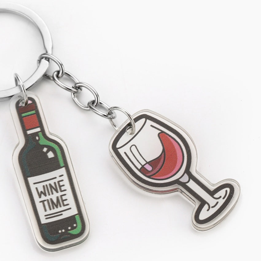 Wholesale Red Wine Glass Keychain  Cartoon Creative Cute Keychains
