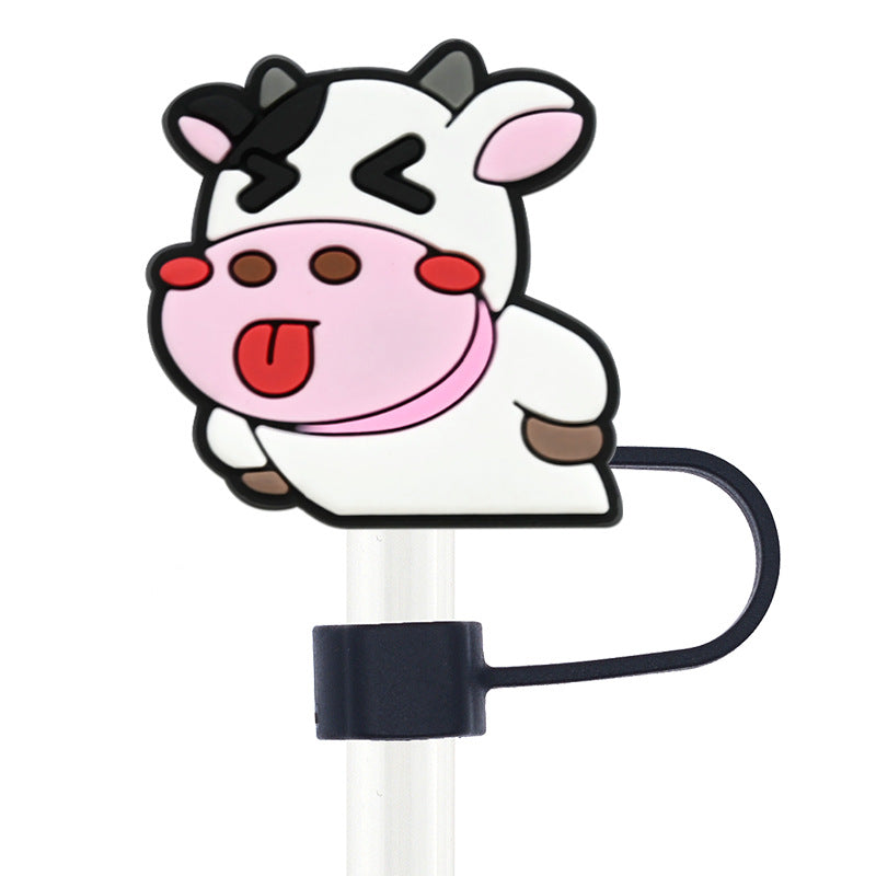 Wholesale Random 100pcs Cow 10mm PVC Soft Straw Tube Cap ACC-SCR-RYY071