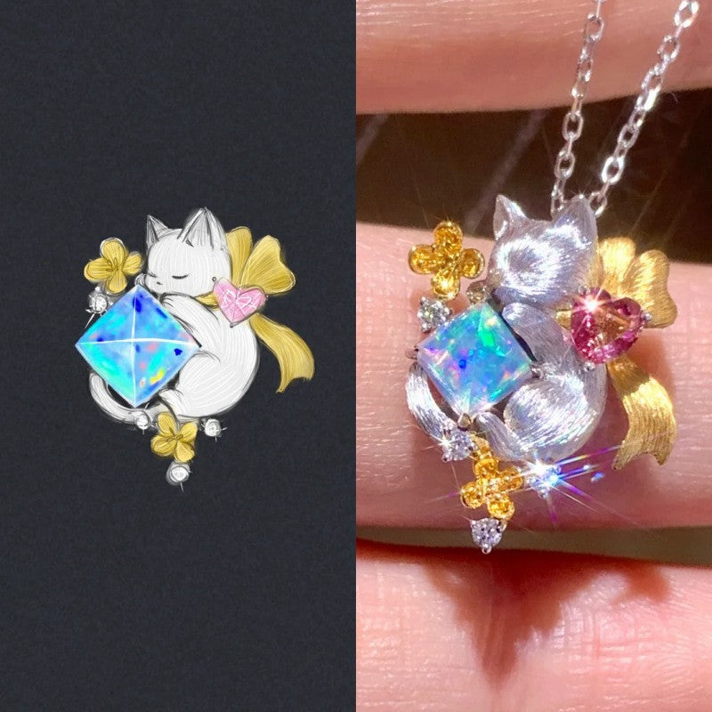 Wholesale Cute Alloy Kitten Pendant Necklace Electroplated Clavicle Chain Fashion Jewelry Gift