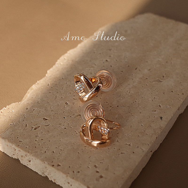 Wholesale Sweetheart Earrings for Women Rose Gold Heart-Shaped Ear Accessories Simple Fresh Sweet Earrings Trendy Clip-On Earrings for Non-Pierced Ears