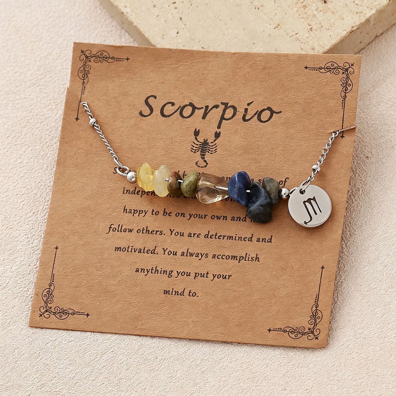 Wholesale Zodiac Stone Crushed Stainless Steel Bracelet with Pendant Fashion Accessory Gift