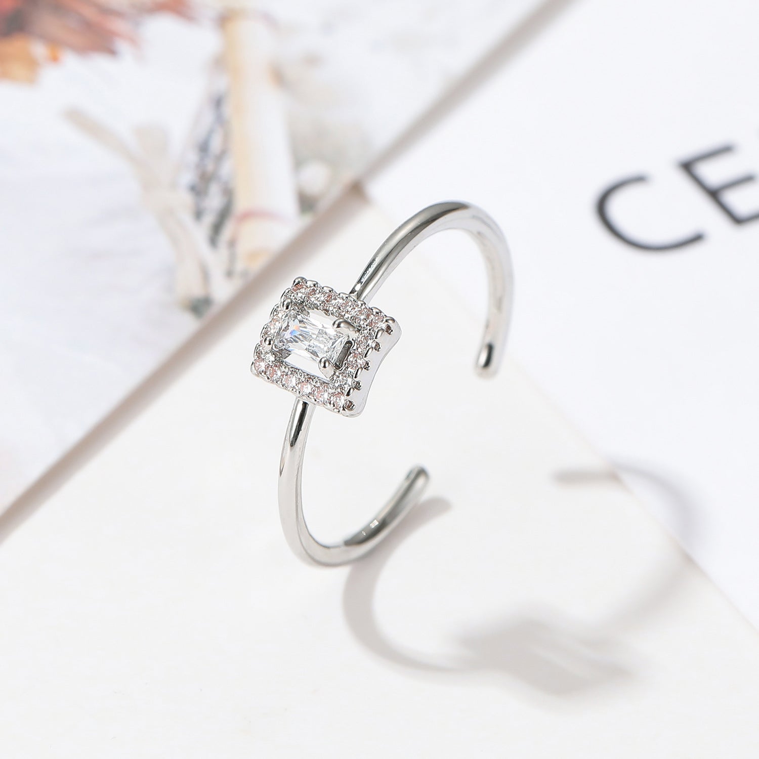 Wholesale  Square Diamond Ring Light Luxury Zircon Adjustable Opening Rings