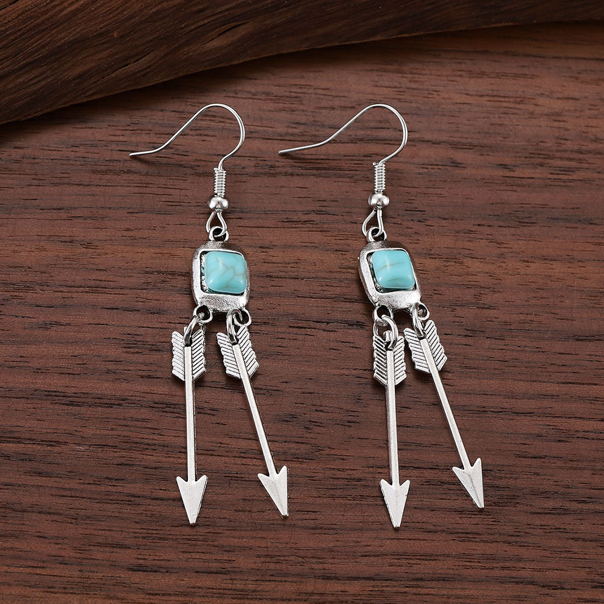 Wholesale Antique silver irregular turquoise pendant feather arrow earrings