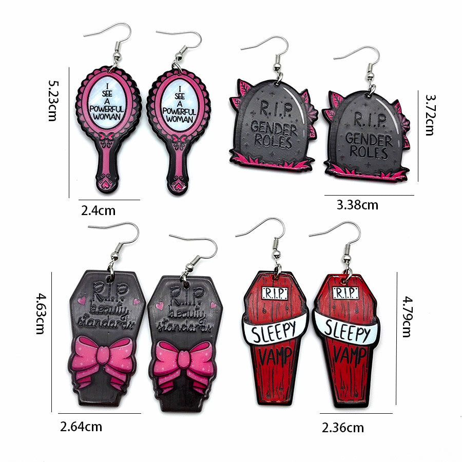 Wholesale Halloween Coffin Tombstone Acrylic Earrings ACC-ES-Xizhao016