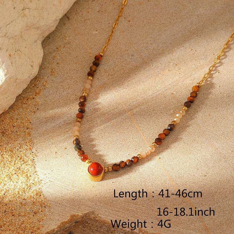 Wholesale Multi-Layered Colorful Natural Stone Titanium Steel Pendant Necklace