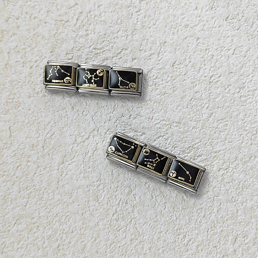 Wholesale Italian Module  12 Constellation Series  Bracelet Stainless Steel Welding Gold Plated Oil Drop DIY Charms