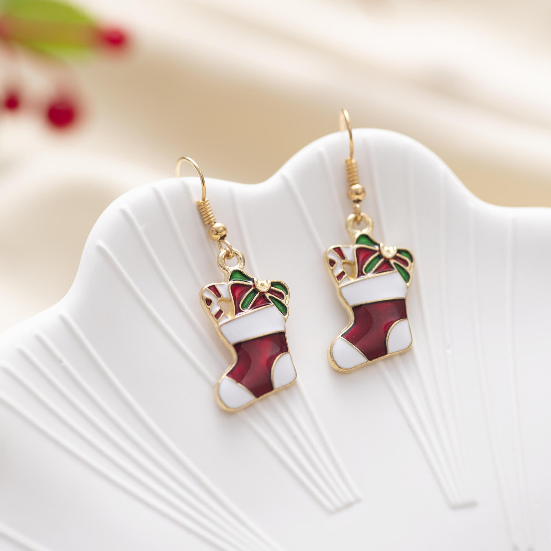 Wholesale Christmas Earrings Green and Red Oil Drop Earrings Elk Santa Claus Earrings ACC-ES-Zhey005