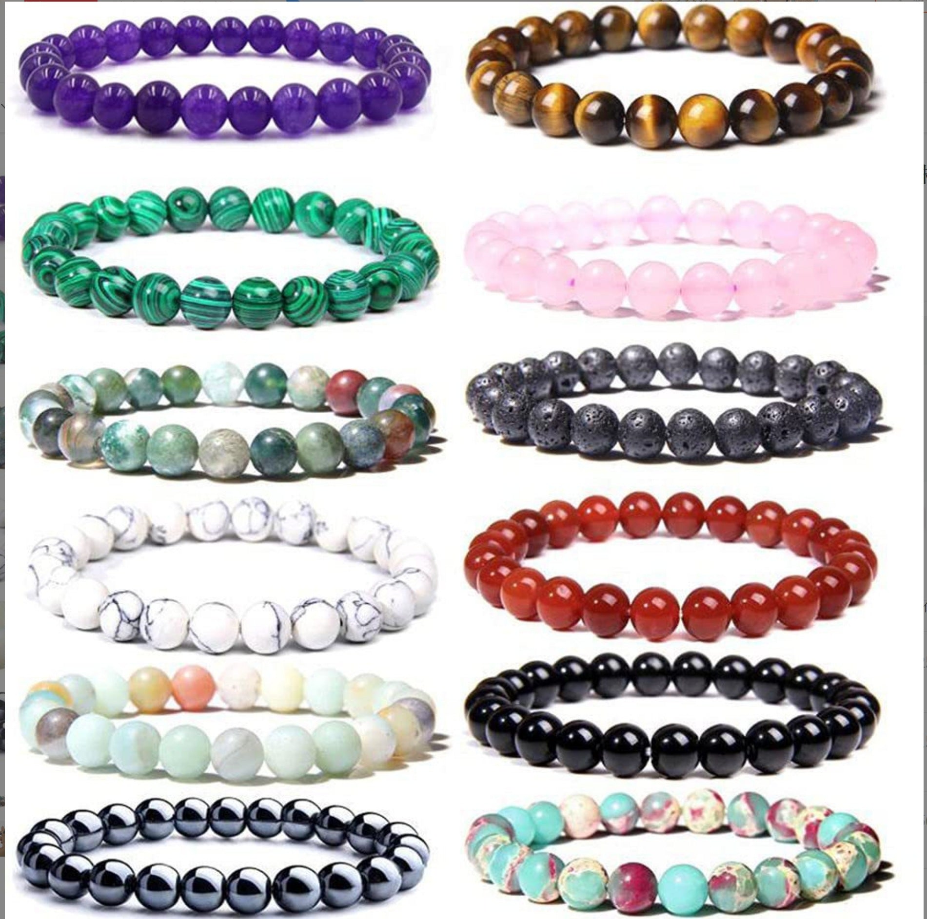 Wholesale Tiger Eye Stone Agate Volcanic Rock Amethyst Red Agate Beads Elastic Bracelet