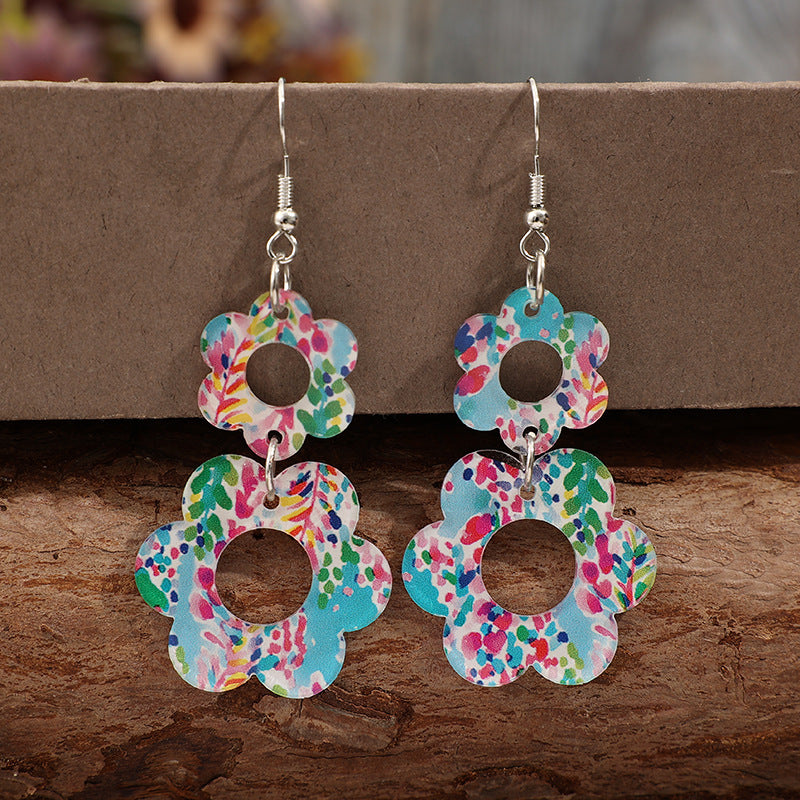 Wholesale Bohemian cut-out size flower leopard print flower earrings