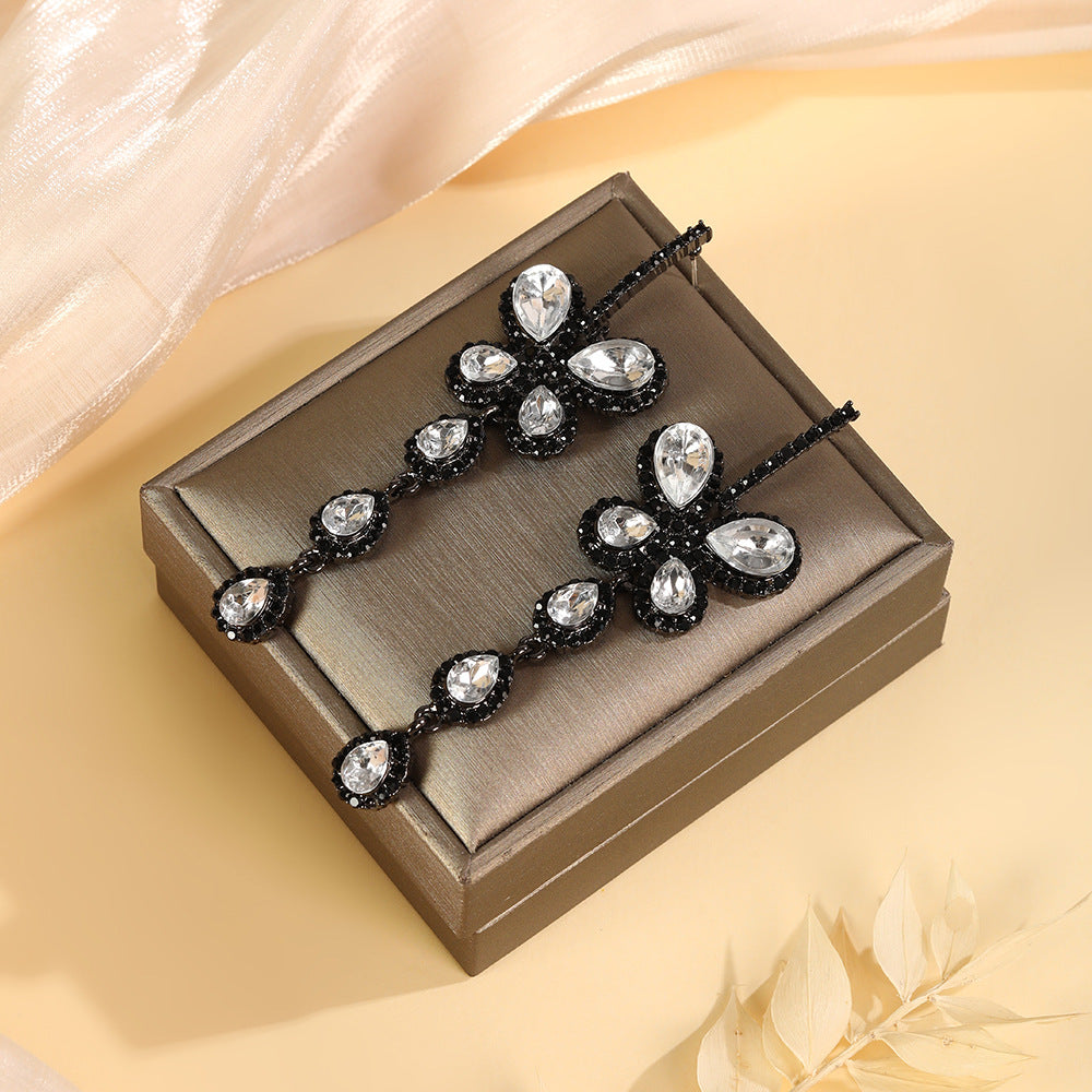 Wholesale Summer high-end exaggerated earrings long black butterfly pendant earrings