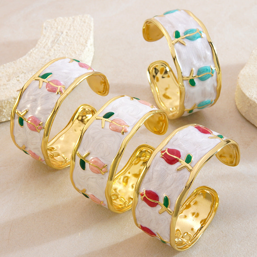 Wholesale Fashion Stainless Steel Tulip Drip Oil Open Bracelet Jewelry Accessory