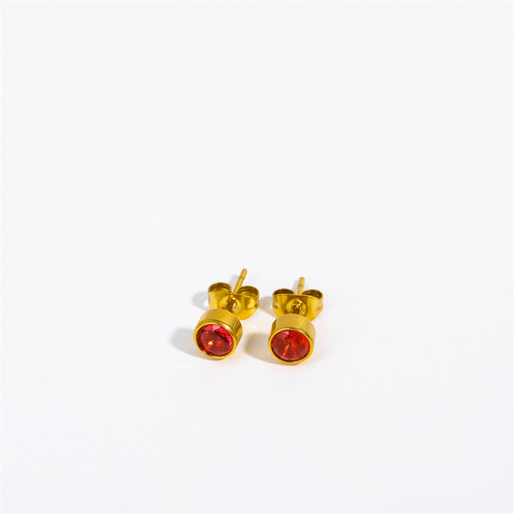 Wholesale Copper 18K Gold-plated Zircon, Twelve Zodiac Signs, Birthstones, Stainless Steel Earrings