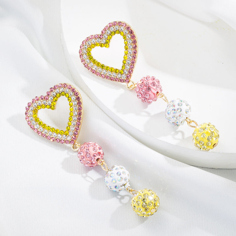 Wholesale Heart Shaped Colorful Small Ball Alloy Rhinestone Earrings ACC-ES-HM003