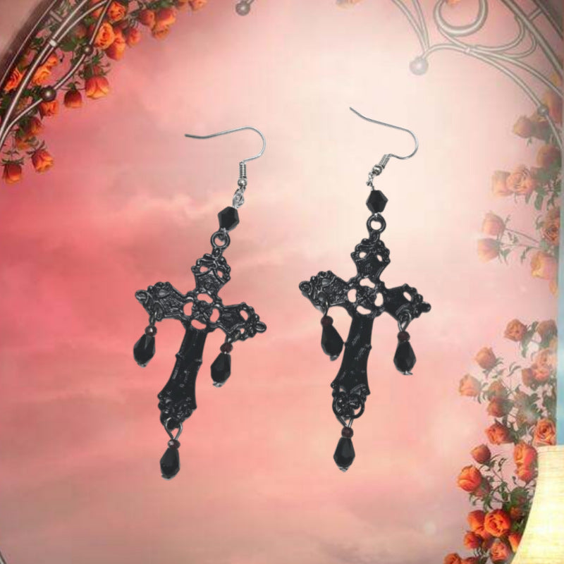 Wholesale  personality Gothic style fashion creative Hollow Cross tassel alloy earrings