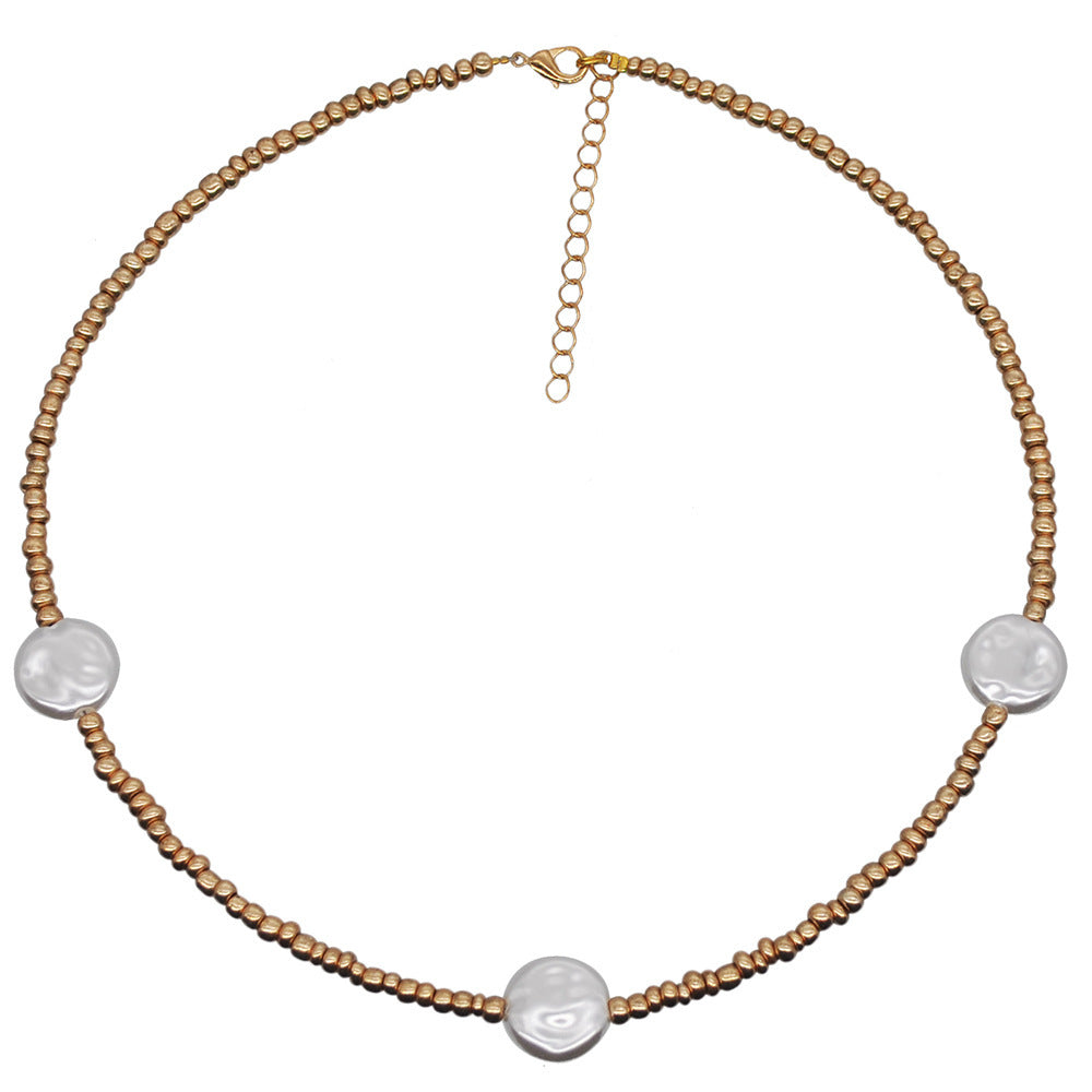 Wholesale gold color rice beads short neck clavicle necklace