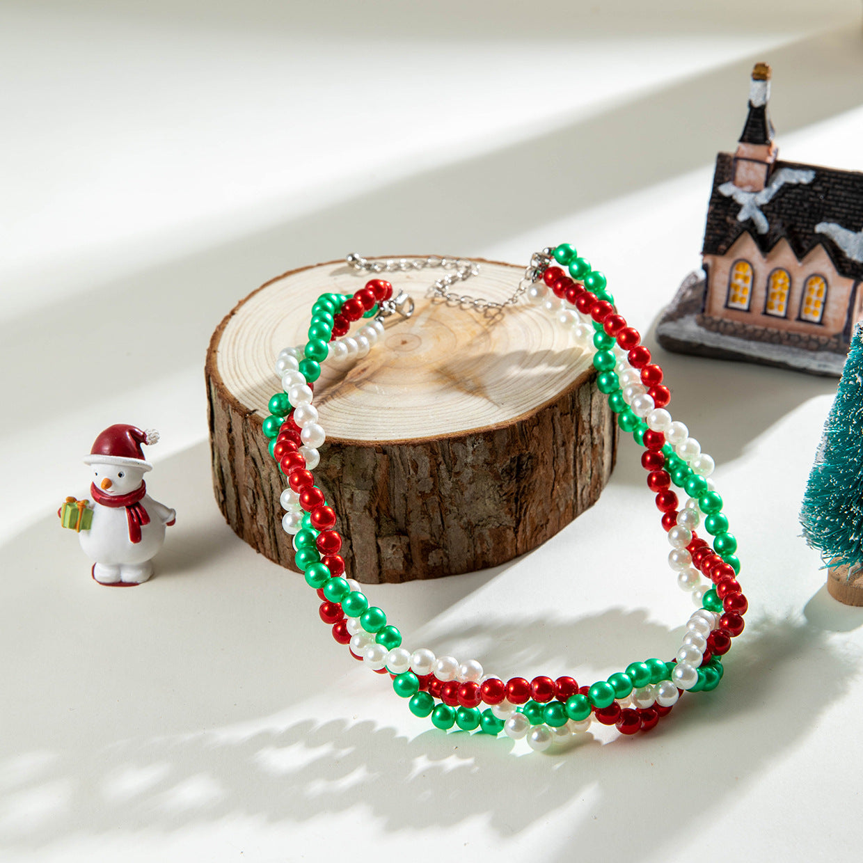 Wholesale Christmas Creative Pearl Woven Twist Necklace